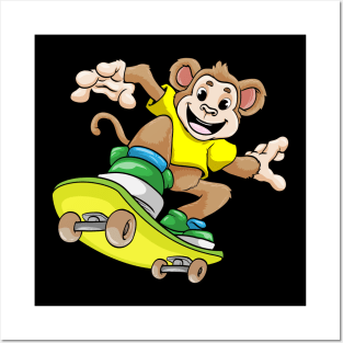 Monkey as Skateboarder with Skateboard Posters and Art